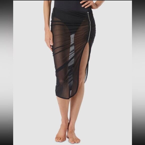 Michael Kors Sheer High Slit w/ Zipper Swim Cover Up - Picture 1 of 8
